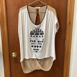 Skull overlay Carpe Diem sheer top